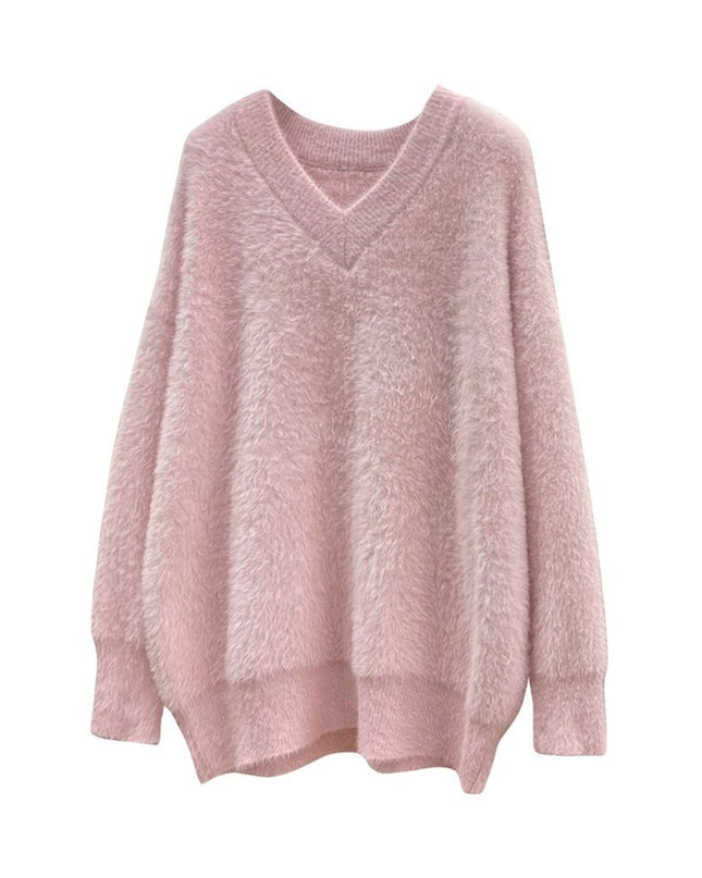 New Gentle Soft Glutinous Sweater Women's V-neck Imitated Mink