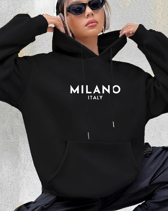 Casual Long Sleeved Printed Kangaroo Pocket Hoodie