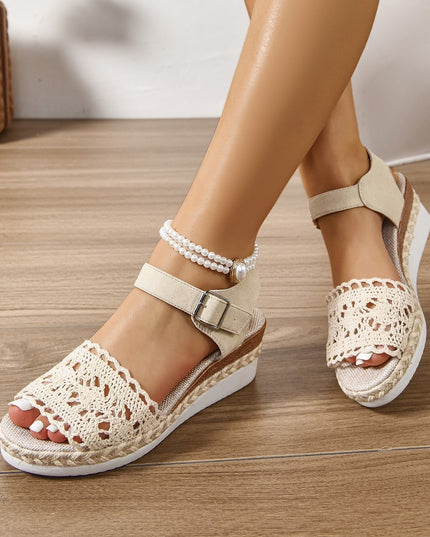 New European And American Peep Toe Fashion Comfortable Wedge Platform Buckle Strap Plus Size Sandals