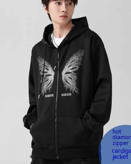 Men's Fashion Casual Loose Butterfly Rhinestone Sweater
