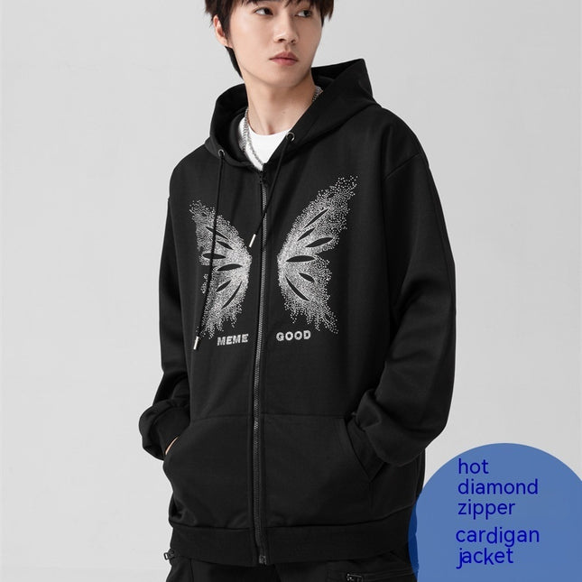 Men's Fashion Casual Loose Butterfly Rhinestone Sweater