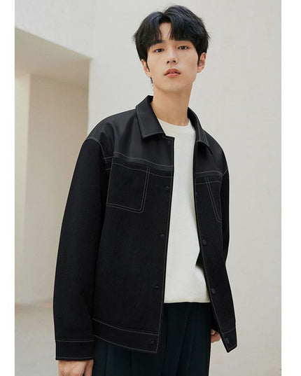 PU Leather Jacket Casual Pu Handsome Men's Clothing Loose Top Coat
