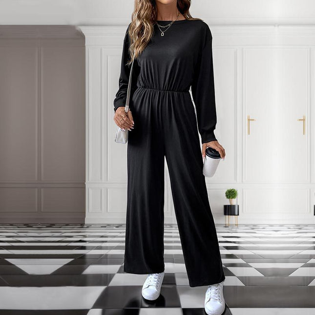 Casual Long Sleeve Solid Color Autumn Jumpsuit Women
