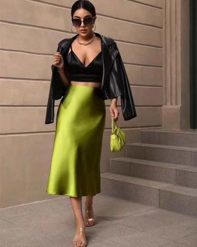 European And American Elegant Style A- Line Satin Skirt
