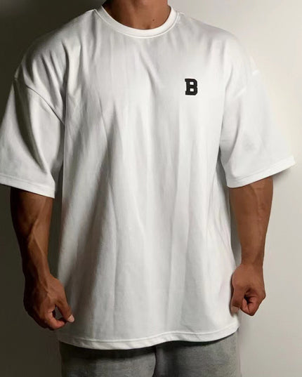 Large Size Loose Short Sleeve Muscle Drop Shoulder Cotton Heavy T-shirt
