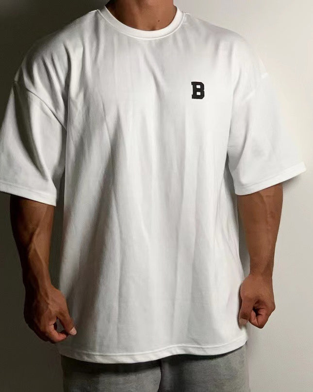 Large Size Loose Short Sleeve Muscle Drop Shoulder Cotton Heavy T-shirt