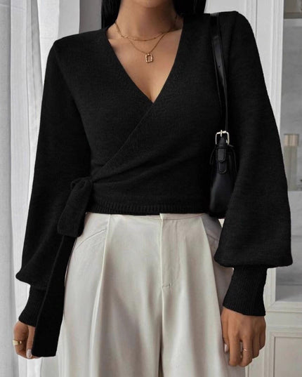 Autumn And Winter Irregular Lace-up Elegant Wool Short Clothes Top