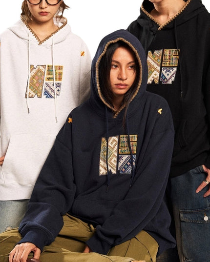 Retro Ethnic Style Woven Patch Versatile Loose Hooded Sweater