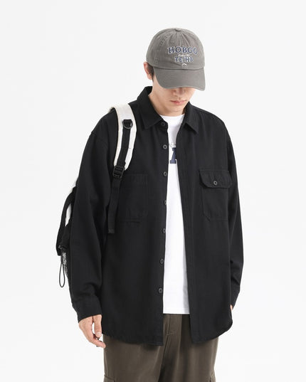 Oxford Cotton Hong Kong Style Double Pocket Trendy Loose Casual Men's Shirt