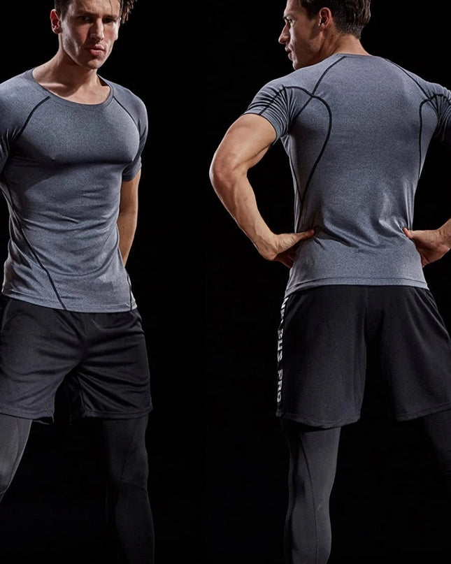 Workout Clothes Short Sleeve Men Quick Drying Clothes Exercise Running T-shirt
