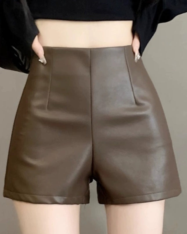 Women's High Waist Outer Wear Slimming PU Leather Shorts