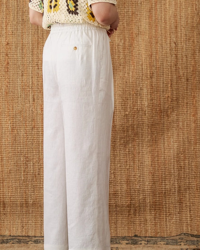 Linen Loose High Waist Lace Trousers With An Elasticated Waist Casual Pants