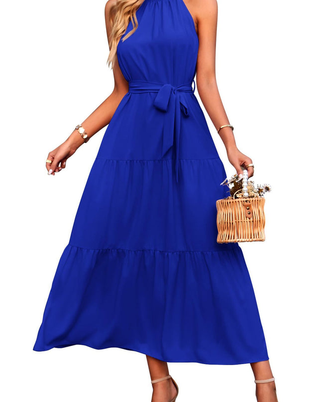 Halter Lace-up Casual Loose Stitching Dress