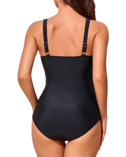Deep V Cross Pleated Swimsuit