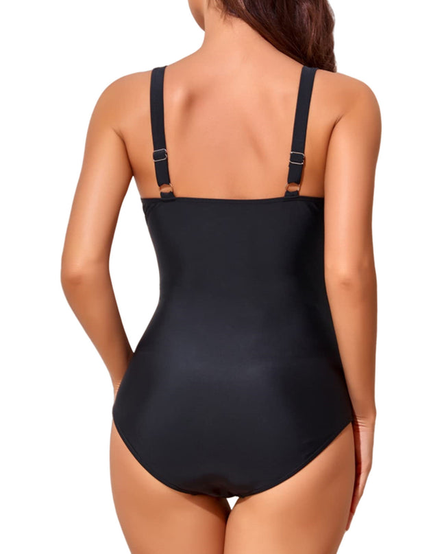 Deep V Cross Pleated Swimsuit