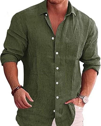 Men's Loose Plus Size Solid Color Shirt Linen Lapel Long Sleeve Casual Shirt