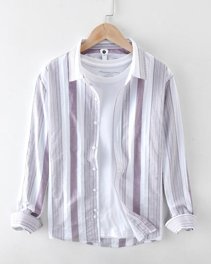 Extremely Hemp JapaneseStriped Casual Long-sleeved Shirt For Men