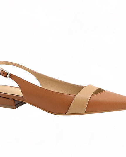 Closed Toe French Style Temperament Pumps Retro Color Matching Pointed Toe Flat Shoes Back Empty Summer Women's Fashion Sandals With Skirt
