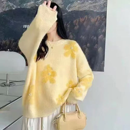 Women's Korean-style Flower Round Neck Sweater