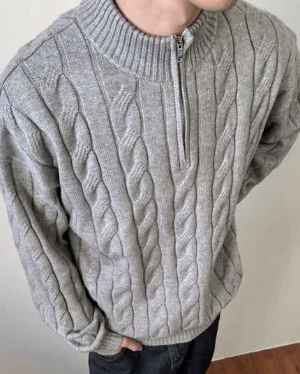 Loose Feeling Old Money British Half Zipper Heavy Sweater
