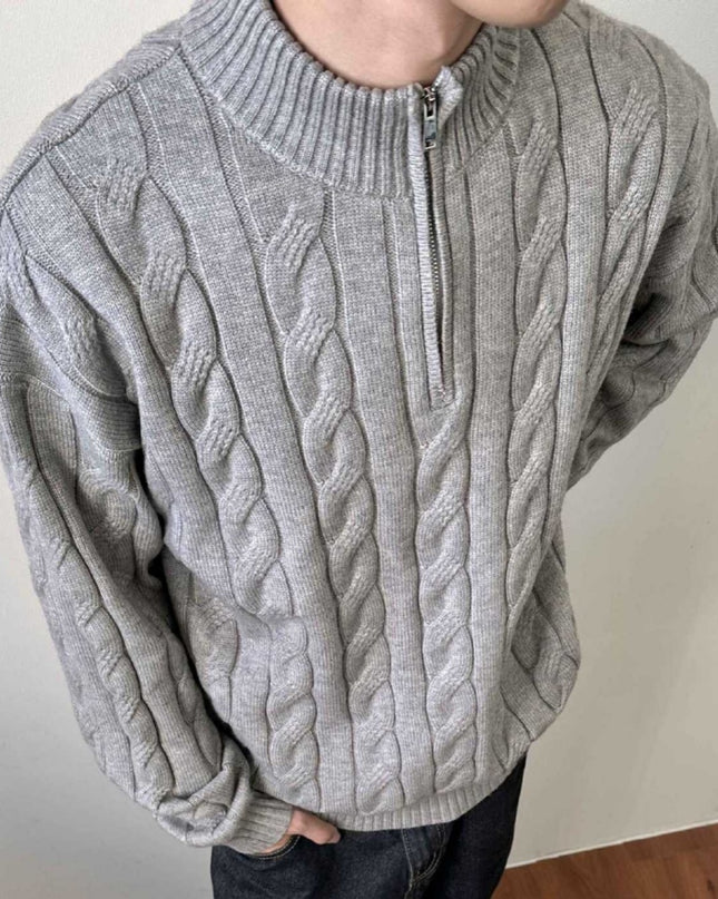 Loose Feeling Old Money British Half Zipper Heavy Sweater