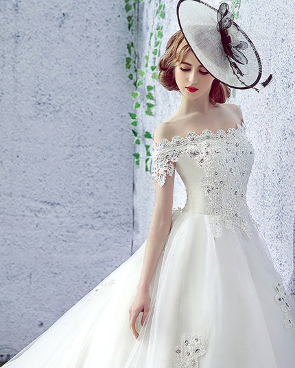 Wedding Dress Bride One-shoulder Trailing French Veil Hepburn Female