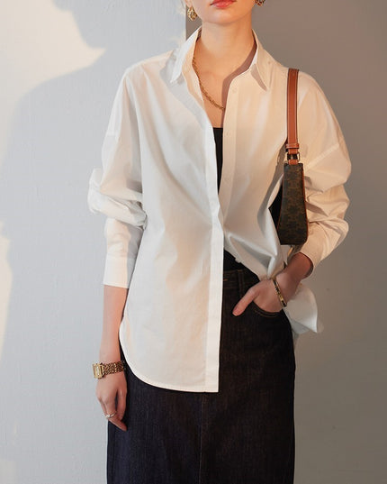 Temperament Casual Style Solid Color Polo Collar Straightness Relaxed Long Sleeve Shirt