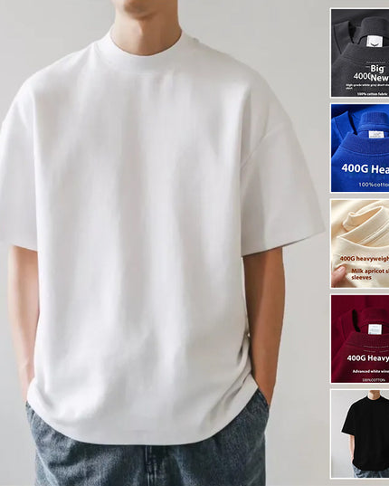 Plus Size Cotton Men's Blank T-Shirt White Oversized Retro Solid Color T-Shirt Large Size Men's Women's Fashion Short Sleeve Men's T-Shirt