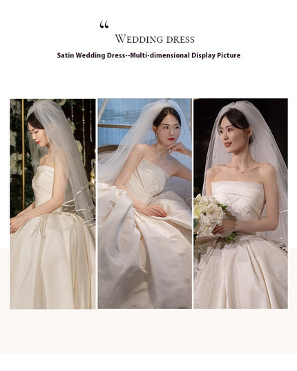 Women's Satin Tube Top Simple Elegant French Style Large Tail Elegant Wedding Dress