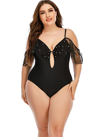 Women's Bikini Suspenders Deep V  Back Tulle Ruffled Swimsuit