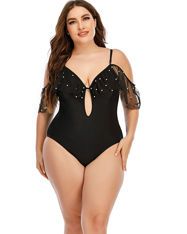 Women's Bikini Suspenders Deep V  Back Tulle Ruffled Swimsuit
