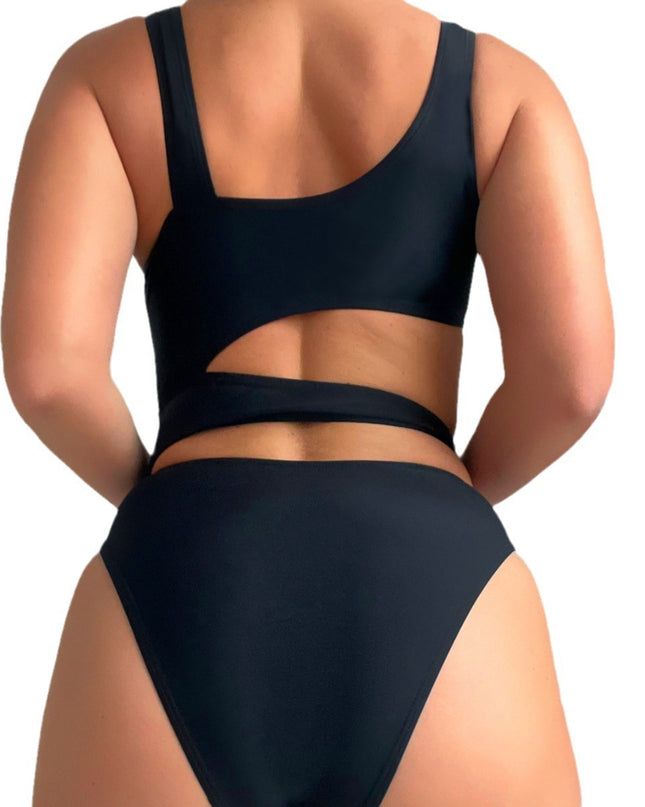 2024 New Solid Color Hollow High Cut Sexy Siamese Swimsuit