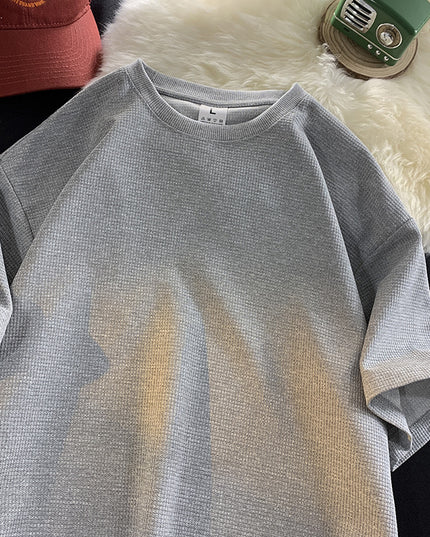 Men's Casual Solid Color Waffle Short Sleeved Shirt
