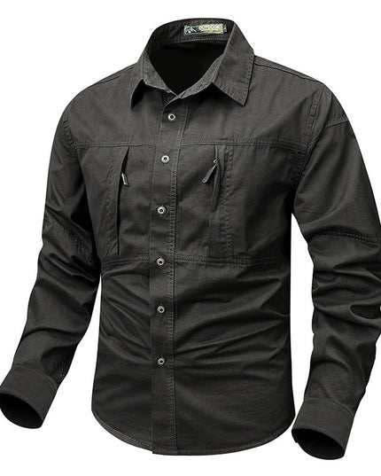 Spring And Autumn Pocket New Polo Collar Casual Shirt