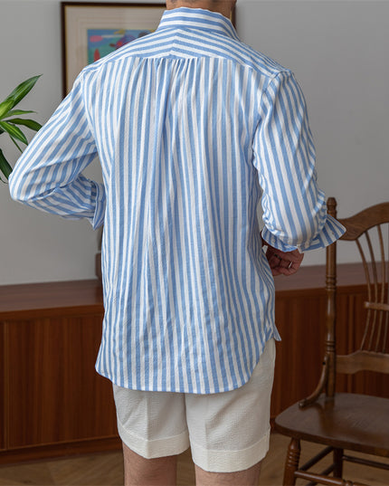 Breathable Seersucker Striped Long-sleeved Shirt