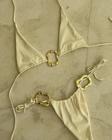 Sexy Bikini Suit Lace-up Printing Low Waist Women's Halter