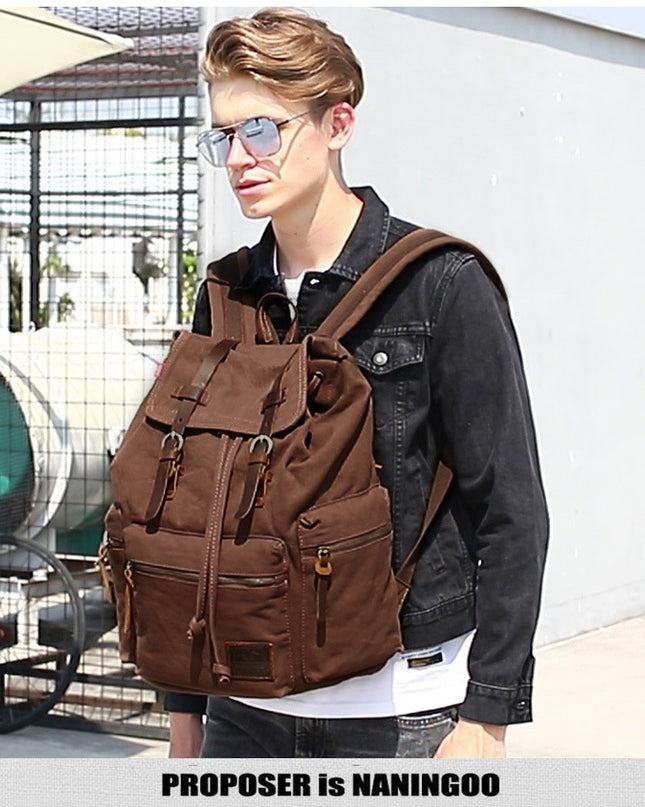 Men's And Women's Canvas Backpack 15.6 Inches Large Capacity