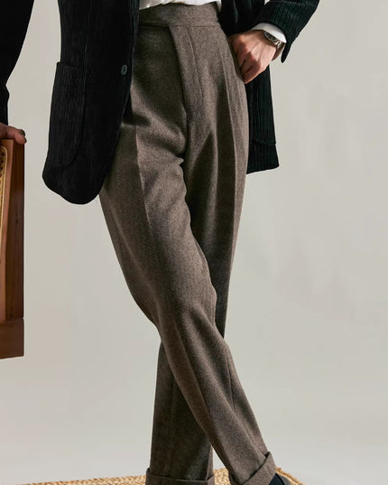 Thick Double Pleated Straight Business Casual Trousers