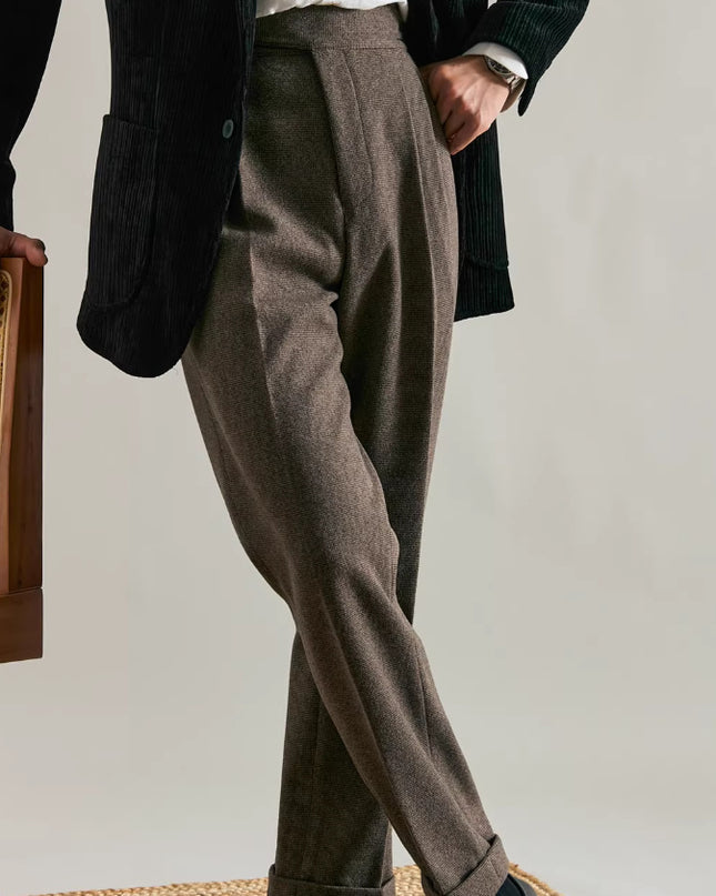 Thick Double Pleated Straight Business Casual Trousers