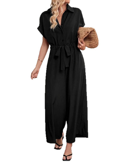 Women's Loose Casual Polo Collar Lace-up Jumpsuit