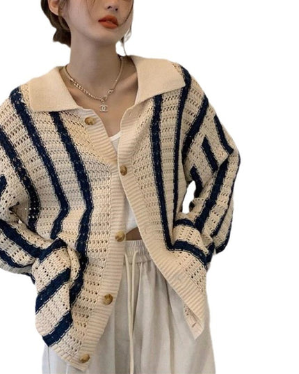 Contrast Color Loose And Lazy Style Slimming Sweater Coat Cardigan