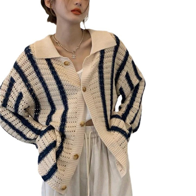 Contrast Color Loose And Lazy Style Slimming Sweater Coat Cardigan