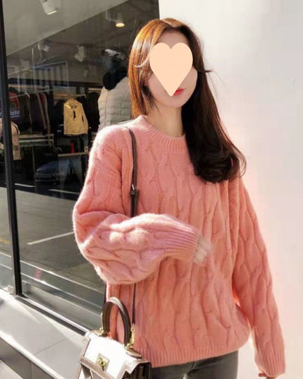 Autumn And Winter Female Students Fleece-lined Thickened Cable-knit Sweater