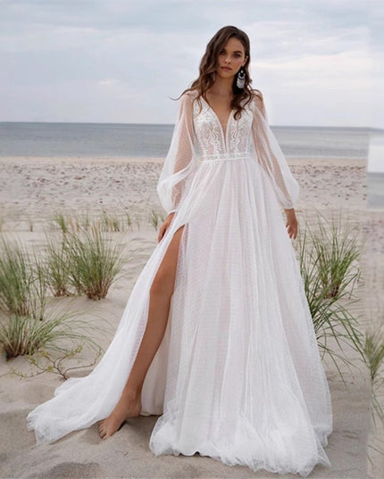 Wish Mesh Split New Light Women's Wedding Dress