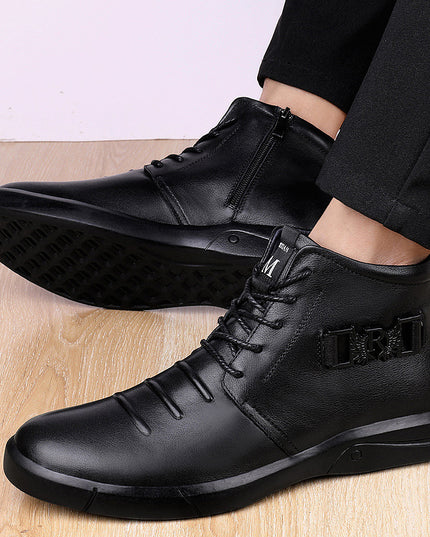 Men's Stitched Flat Heel Front Lace-Up Martin Boots
