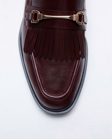 Flat-heel Brown Leather Solid Color Round Toe Low-top Commuter Shoes