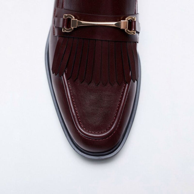 Flat-heel Brown Leather Solid Color Round Toe Low-top Commuter Shoes