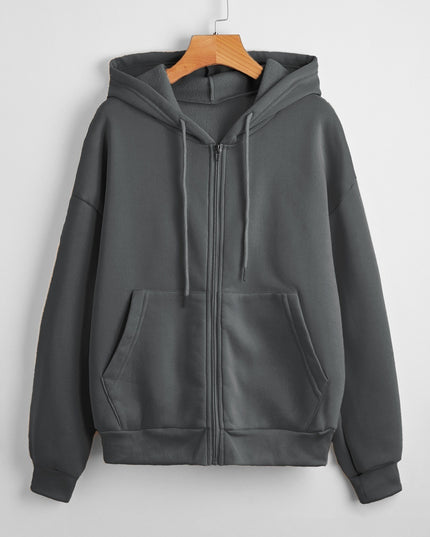Sweater Women's Hooded Solid Color Zipper Loose Padded Coat
