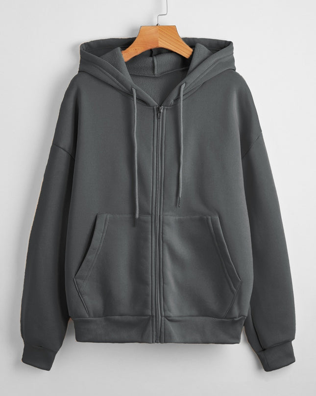Sweater Women's Hooded Solid Color Zipper Loose Padded Coat