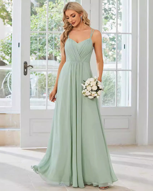 Sling Banquet Temperament Long Pleating Dress